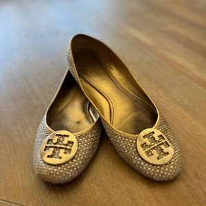 Tory Burch Gold Raffia Reva Flat - GUC